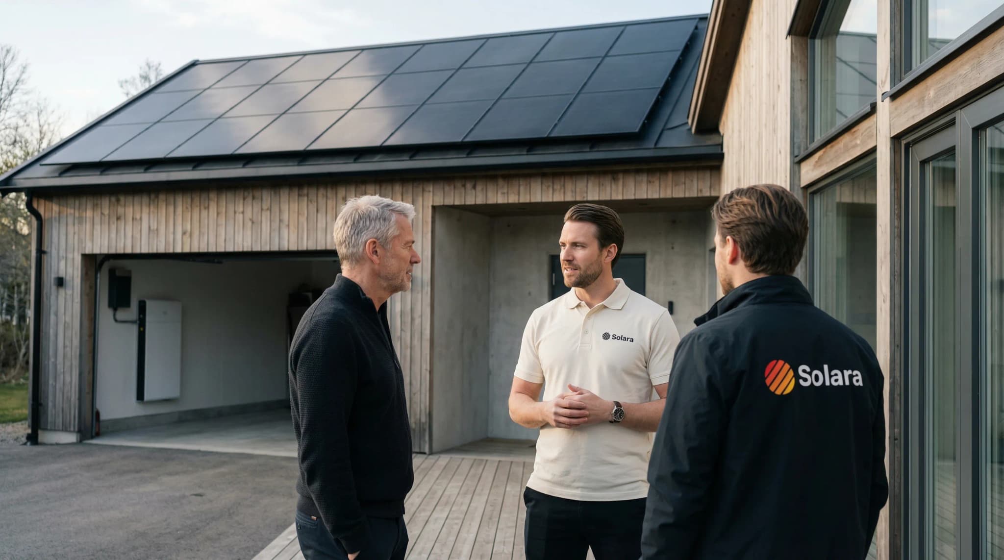 Solara-teamet möter kund vid villa med solceller